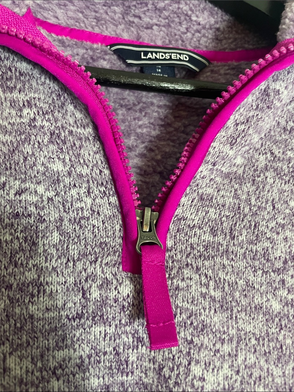 Lands' End Women's Lavender Heather Quarter-Zip Fleece with Pink Trim - Picture 6 of 10